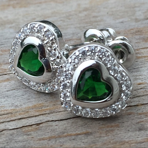 Jewelry - Emerald Heart white gold plated cz stud earrings